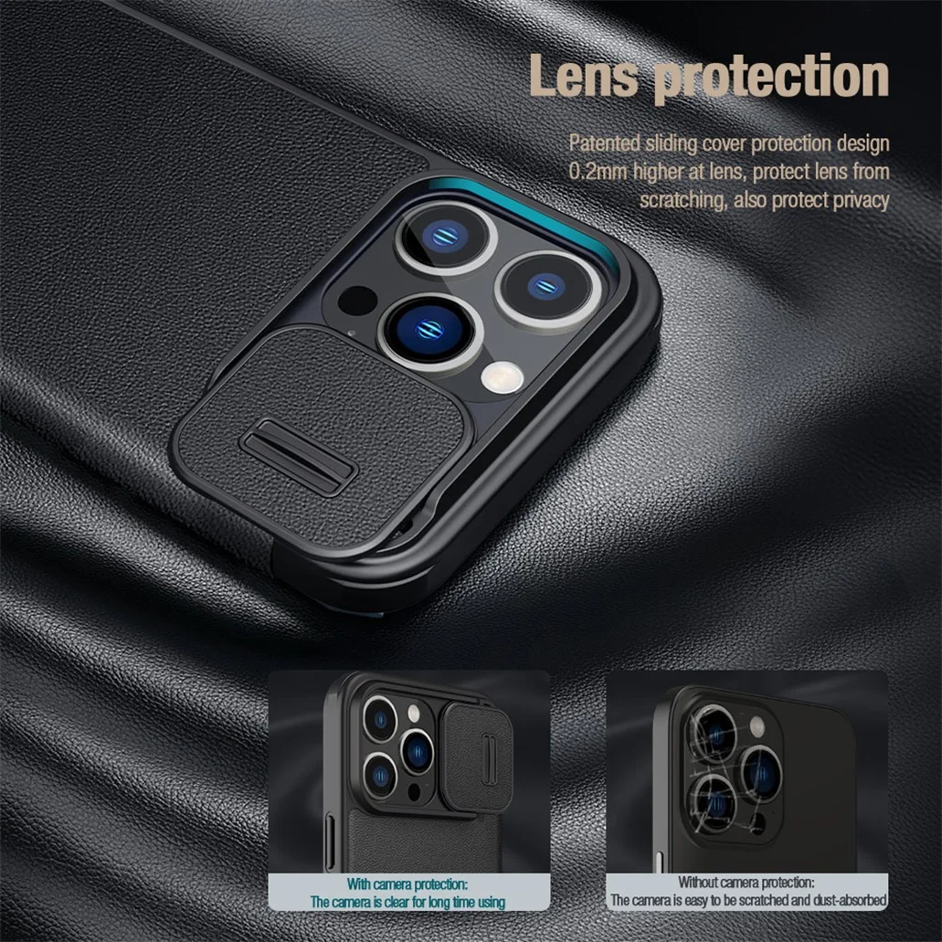 Чехол-книжка Nillkin Qin Pro со шторкой для iPhone 14, 14 Pro, 14 Plus, 14 Pro Max