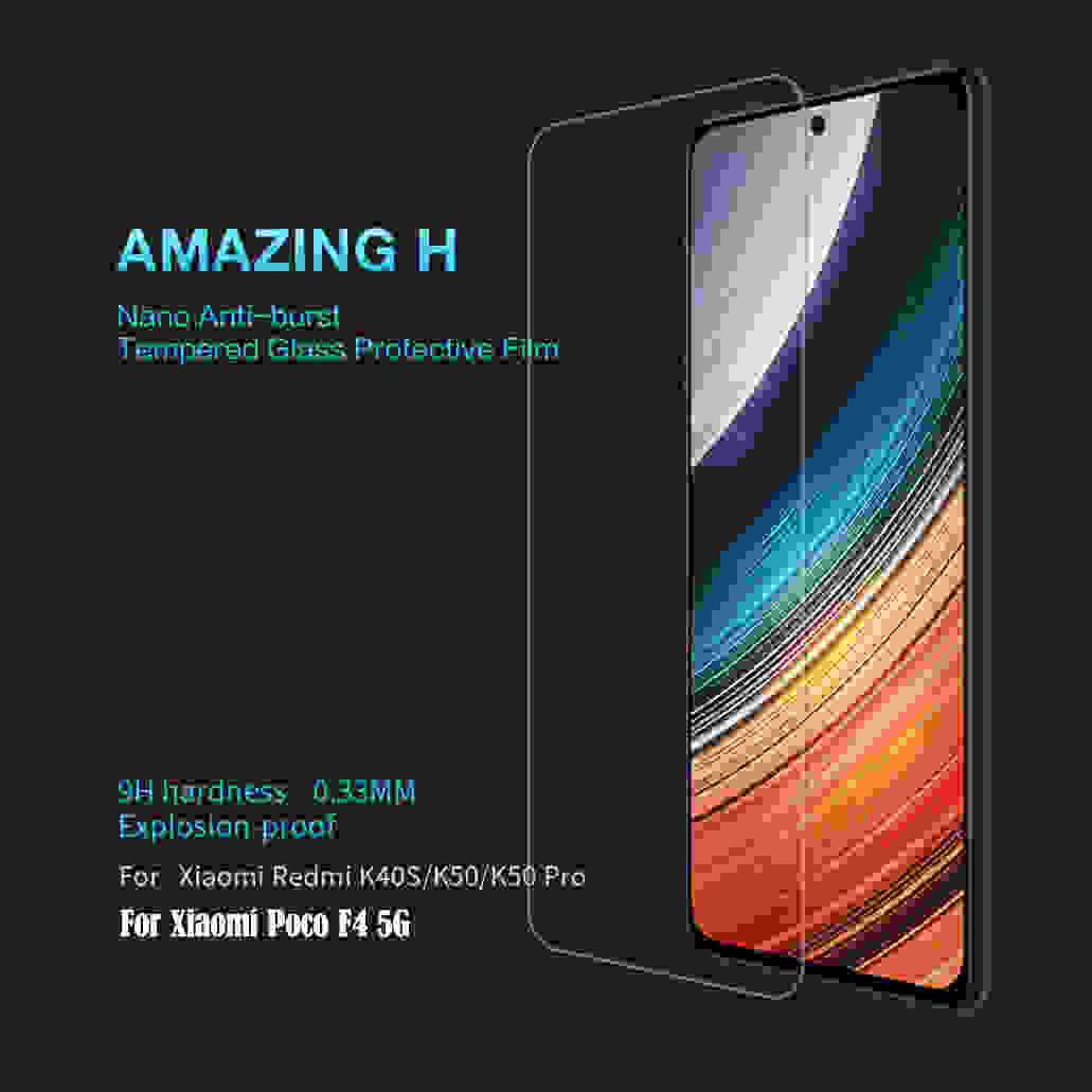 Nillkin For Xiaomi Poco F4 5G Tempered Glass H+PRO Glass 2.5D 0.2mm 9H Anti-Explosion Phone Screen Protector Film For Poco F4 5G