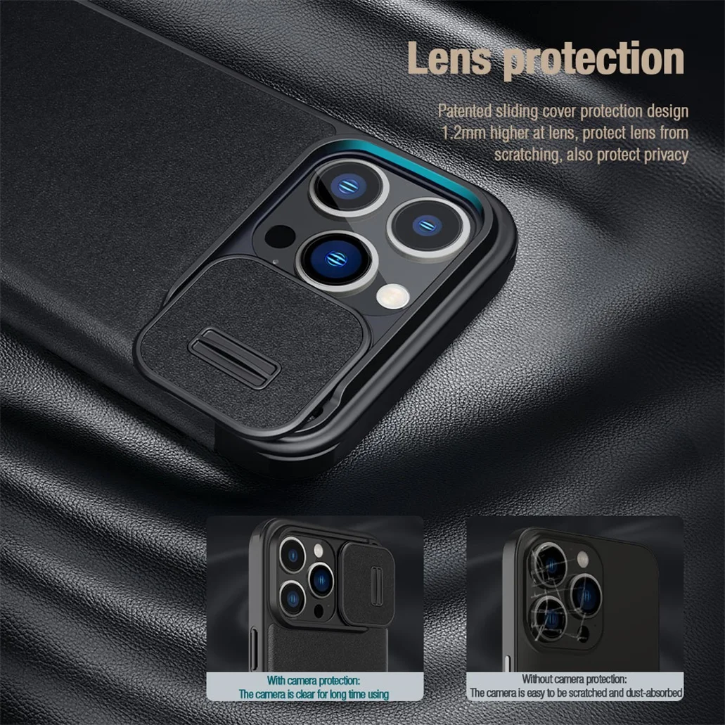 Чехол-книжка Nillkin Qin Pro со шторкой для iPhone 15, 15 Plus, 15 Pro,15 Pro Max