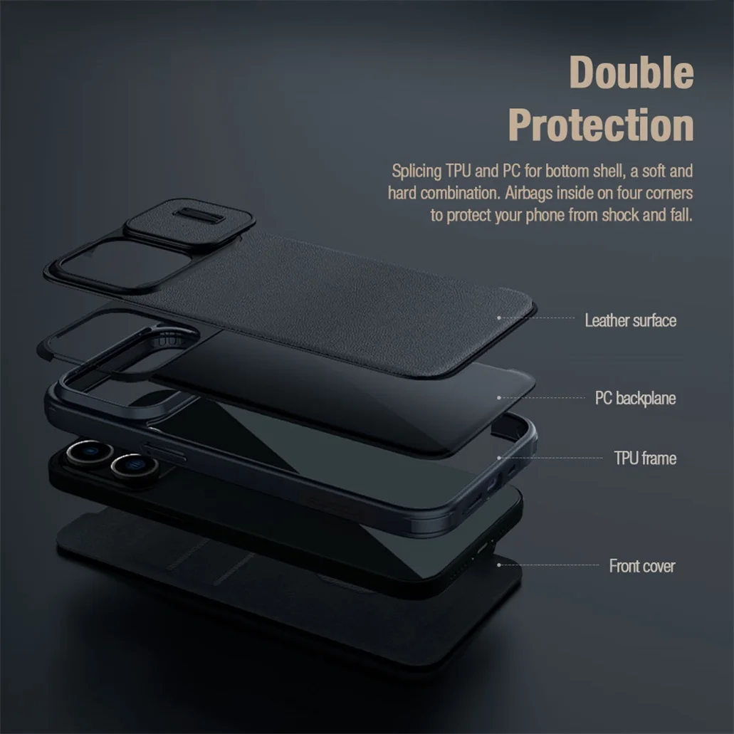 Чехол-книжка Nillkin Qin Pro со шторкой для iPhone 15, 15 Plus, 15 Pro,15 Pro Max