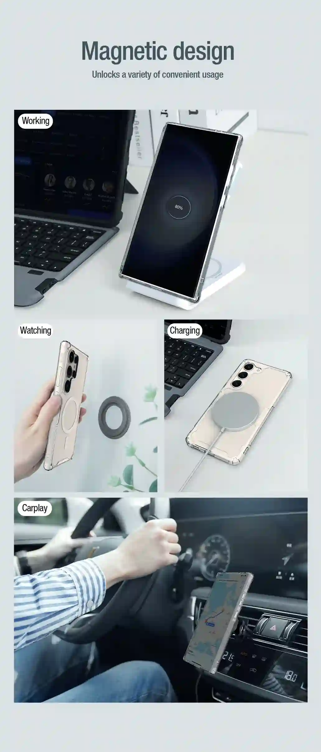 Nillkin For Samsung Galaxy S24 Ultra MagSafe Magnetic Case Nature Pro Transparent Clear TPU Frame Cover For Samsung S24+ Plus