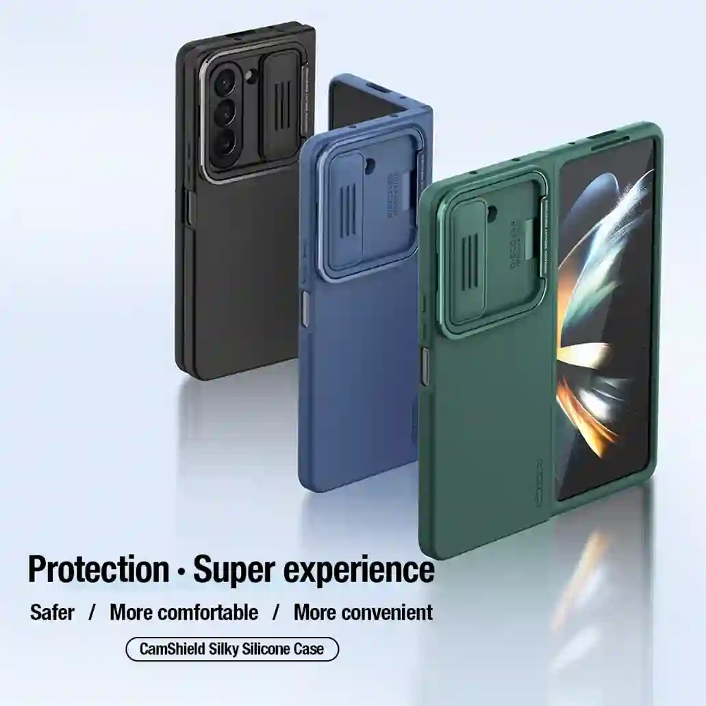 For Samsung Galaxy Z Fold 5 5G Case NILLKIN Silky Silicone Shockproof Slide Camera Cover For Samsung Z Fold5 With Foldable Stand