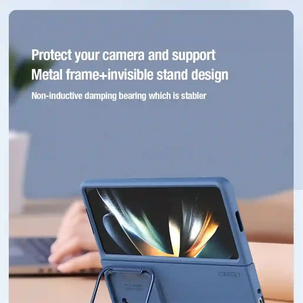 For Samsung Galaxy Z Fold 5 5G Case NILLKIN Silky Silicone Shockproof Slide Camera Cover For Samsung Z Fold5 With Foldable Stand