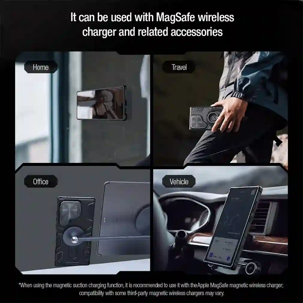 For Samsung Galaxy S24 Ultra MagSafe Case Magnetic Charging NILLKIN Armor Prop Foldable Stand Camera Cover For Samsung S24Ultra