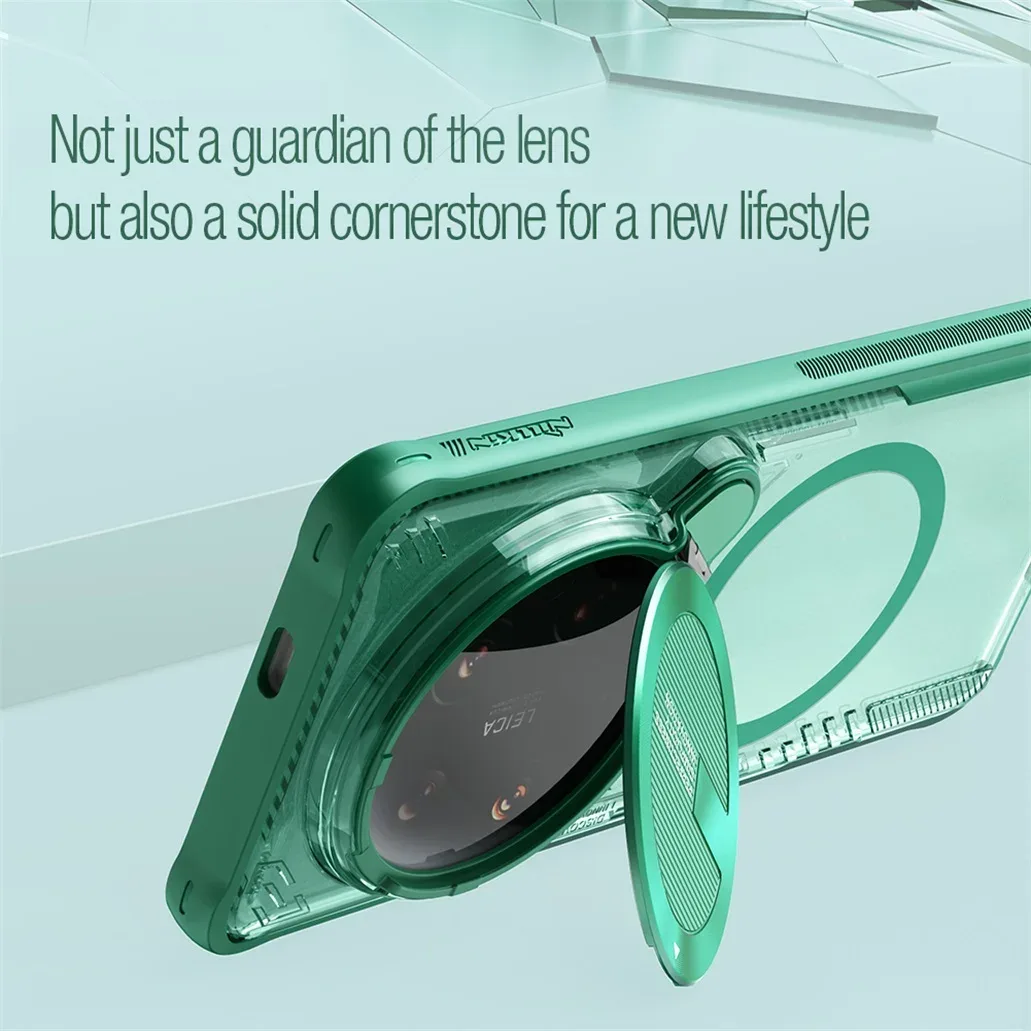 MagSafe Case For Xiaomi 14 Ultra NILLKIN Iceblade Prop Clear Magnetic Case Flip-style Holder Camera Cover For Xiaomi Mi 14 Ultra