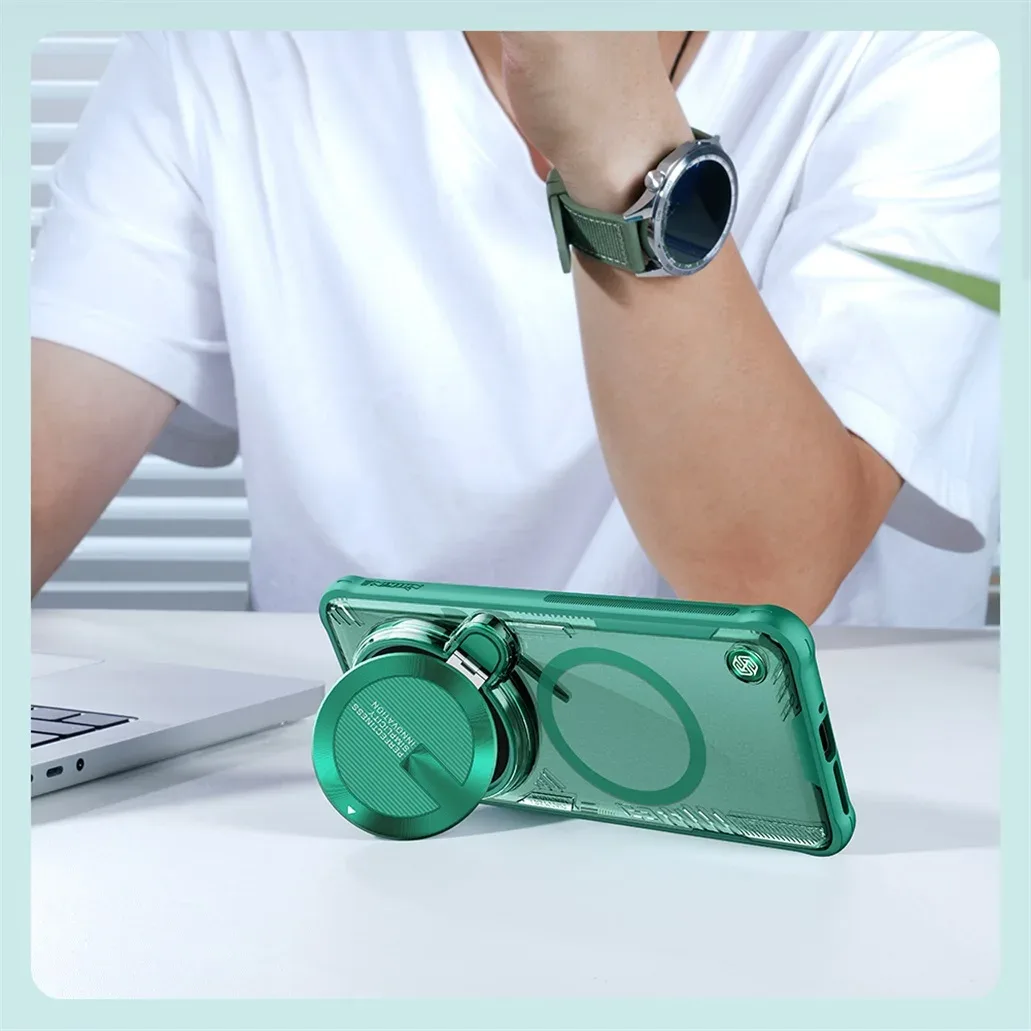 MagSafe Case For Xiaomi 14 Ultra NILLKIN Iceblade Prop Clear Magnetic Case Flip-style Holder Camera Cover For Xiaomi Mi 14 Ultra