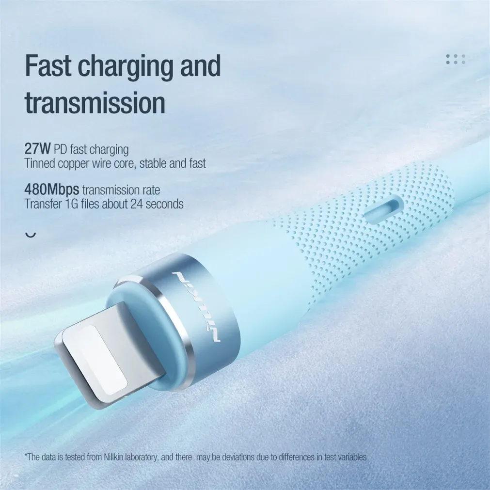 NILLKIN Silicone Cable Type C To Lightning PD 27W Fast Charging Transmission For iPhone 14 13 12 Pro Max 1.2m USB C Data Cable
