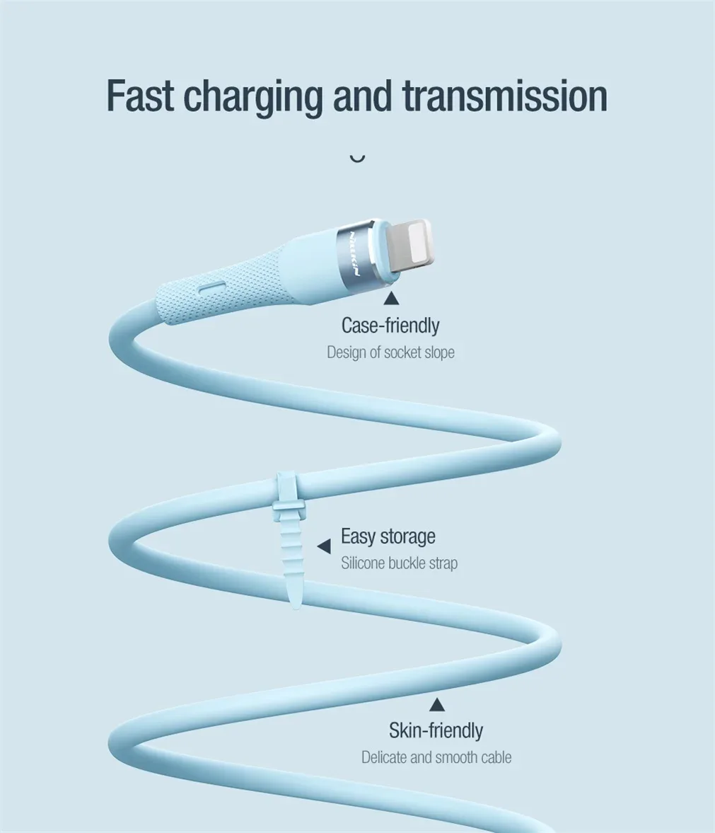 NILLKIN Silicone Cable Type C To Lightning PD 27W Fast Charging Transmission For iPhone 14 13 12 Pro Max 1.2m USB C Data Cable