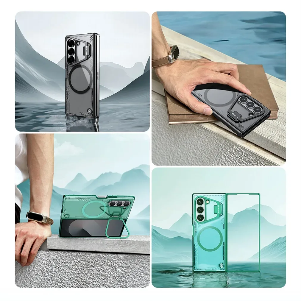 For Samsung Galaxy Z Fold 6 5G MagSafe Transparent Case NILLKIN Iceblade Fold Clear Magnetic Case For Z Fold6 With Metal Stand