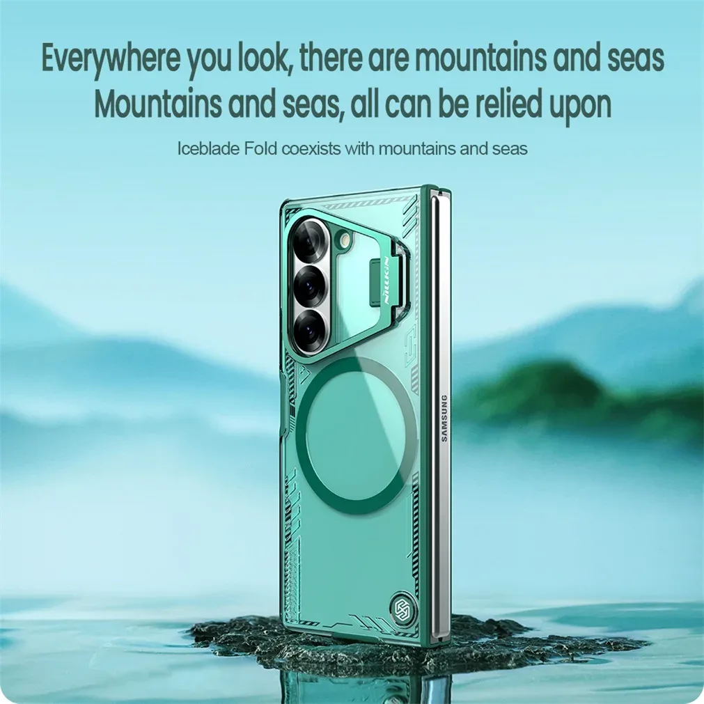 For Samsung Galaxy Z Fold 6 5G MagSafe Transparent Case NILLKIN Iceblade Fold Clear Magnetic Case For Z Fold6 With Metal Stand