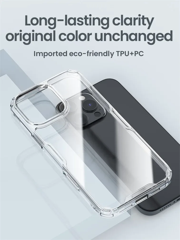 Nillkin For iPhone 16 Pro Max Case Nature Pro Transparent Clear Soft TPU Frame Protection Back Cover For iPhone 16 Pro / 16 Plus