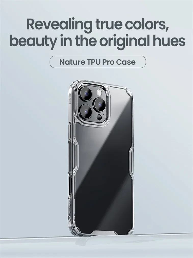 Nillkin For iPhone 16 Pro Max Case Nature Pro Transparent Clear Soft TPU Frame Protection Back Cover For iPhone 16 Pro / 16 Plus