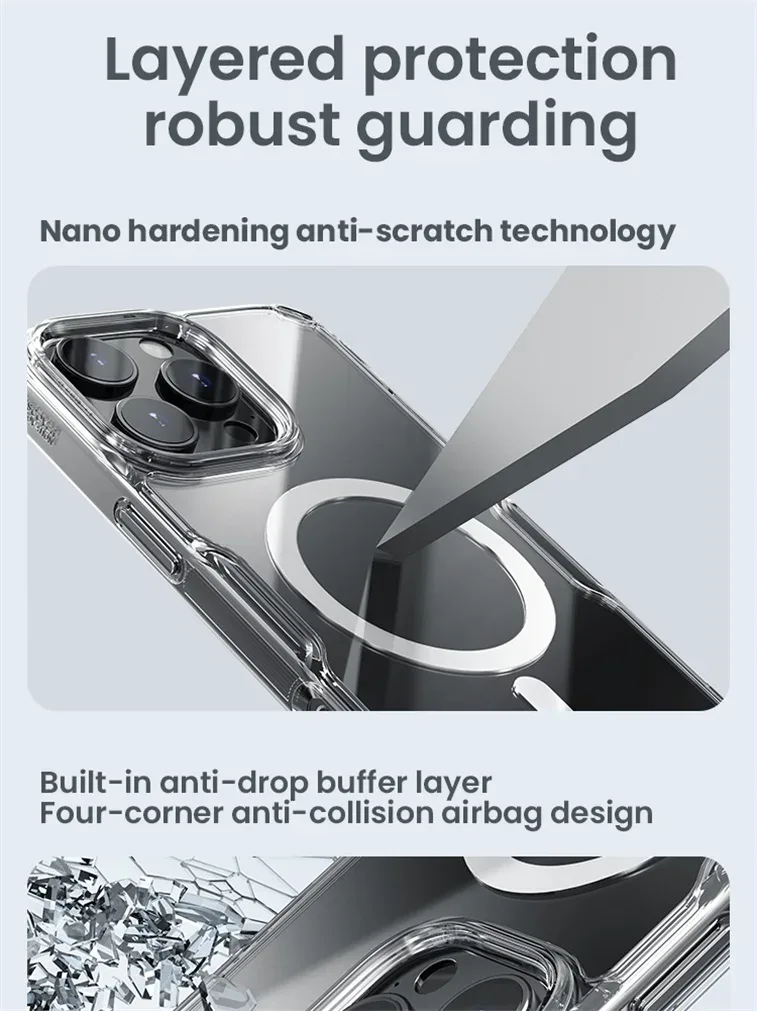 Nillkin For iPhone 16 Pro /Pro Max MagSafe Magnetic Case Nature Pro Transparent Soft TPU Frame Clear Cover For iPhone 16 / Plus