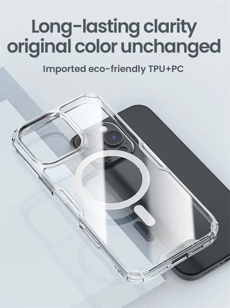 Nillkin For iPhone 16 Pro /Pro Max MagSafe Magnetic Case Nature Pro Transparent Soft TPU Frame Clear Cover For iPhone 16 / Plus