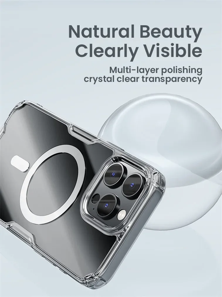 Nillkin For iPhone 16 Pro /Pro Max MagSafe Magnetic Case Nature Pro Transparent Soft TPU Frame Clear Cover For iPhone 16 / Plus