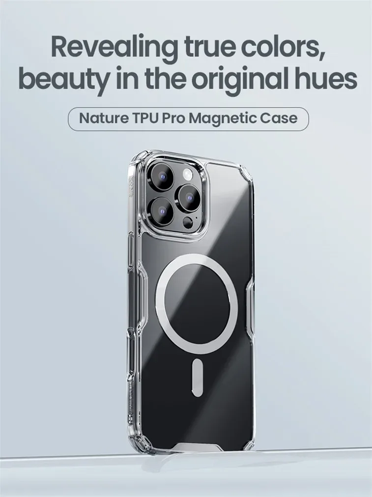 Nillkin For iPhone 16 Pro /Pro Max MagSafe Magnetic Case Nature Pro Transparent Soft TPU Frame Clear Cover For iPhone 16 / Plus