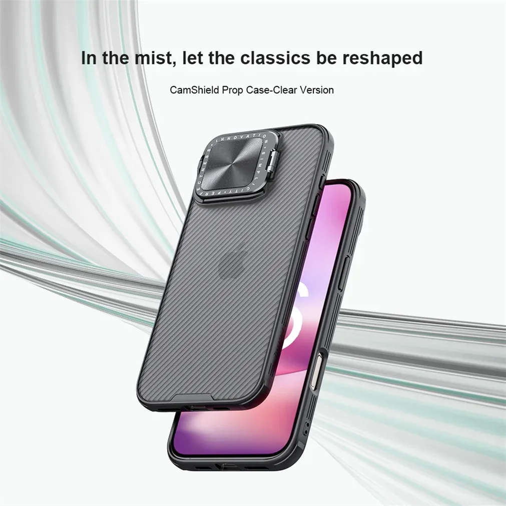 For iPhone 16 Pro Max Transparent Case NILLKIN CamShield Prop With Phone Holder Hinged Camera Protective Cover For iPhone16 Pro