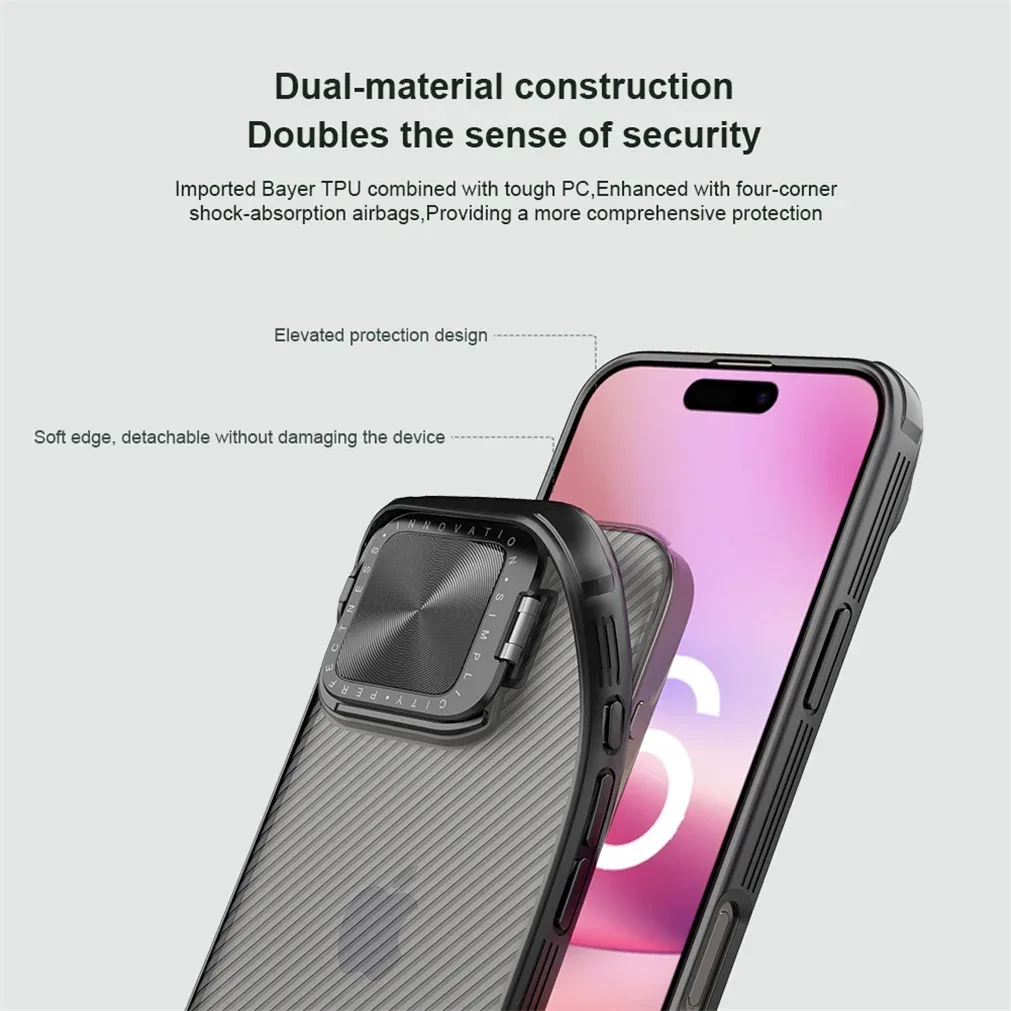 For iPhone 16 Pro Max Transparent Case NILLKIN CamShield Prop With Phone Holder Hinged Camera Protective Cover For iPhone16 Pro