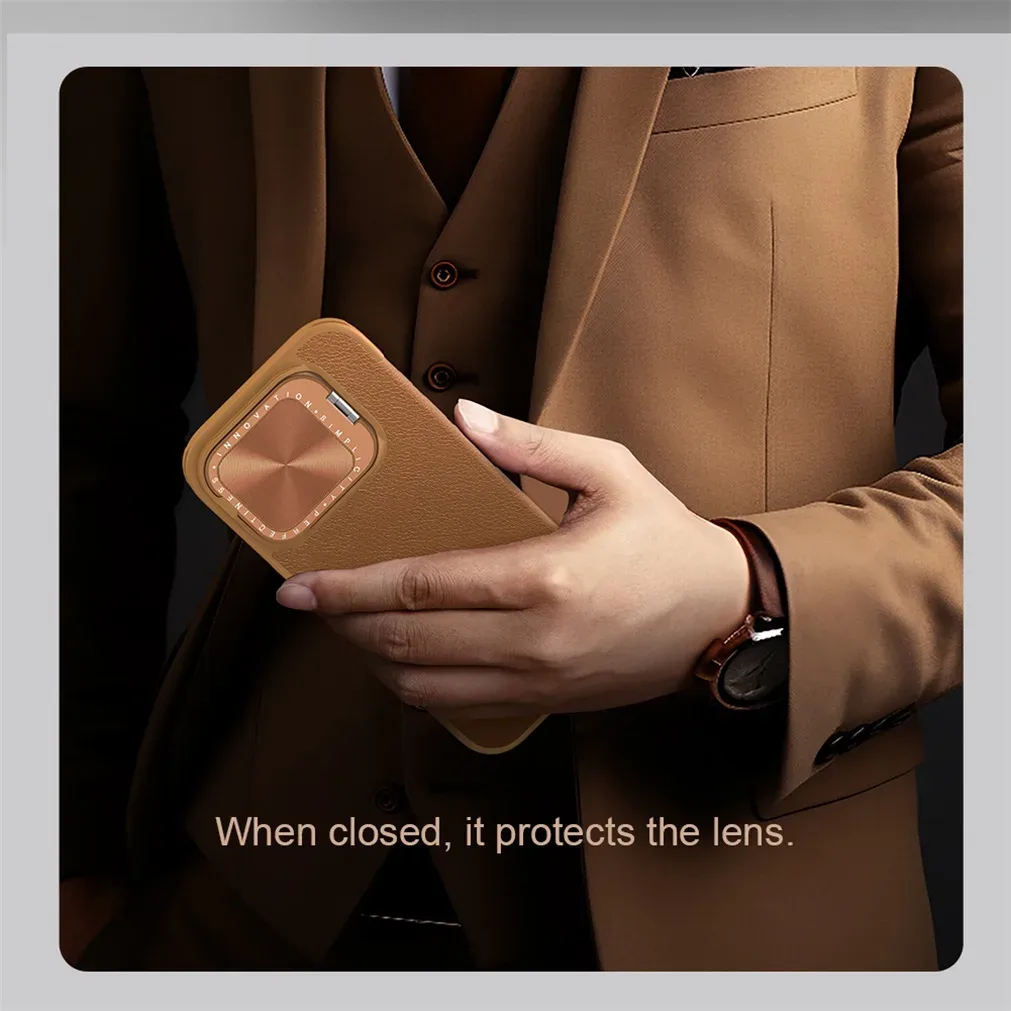 For iPhone 16 Pro /Pro Max Flip Case NILLKIN Qin Prop leather Case With Phone Holder Hinged Camera Protective Cover For iPhone16