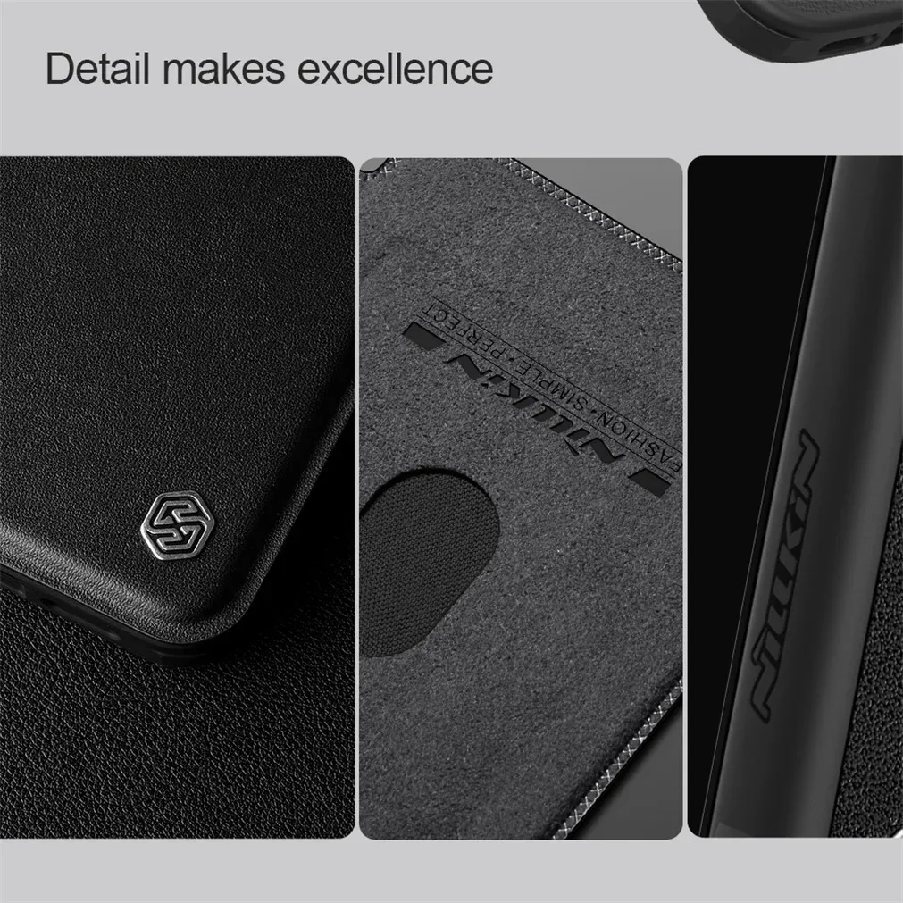 For iPhone 16 Pro /Pro Max Flip Case NILLKIN Qin Prop leather Case With Phone Holder Hinged Camera Protective Cover For iPhone16
