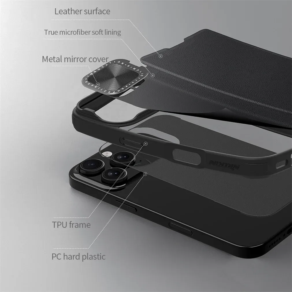 For iPhone 16 Pro /Pro Max Flip Case NILLKIN Qin Prop leather Case With Phone Holder Hinged Camera Protective Cover For iPhone16