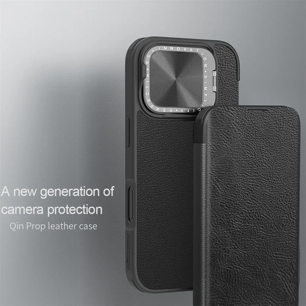 For iPhone 16 Pro /Pro Max Flip Case NILLKIN Qin Prop leather Case With Phone Holder Hinged Camera Protective Cover For iPhone16