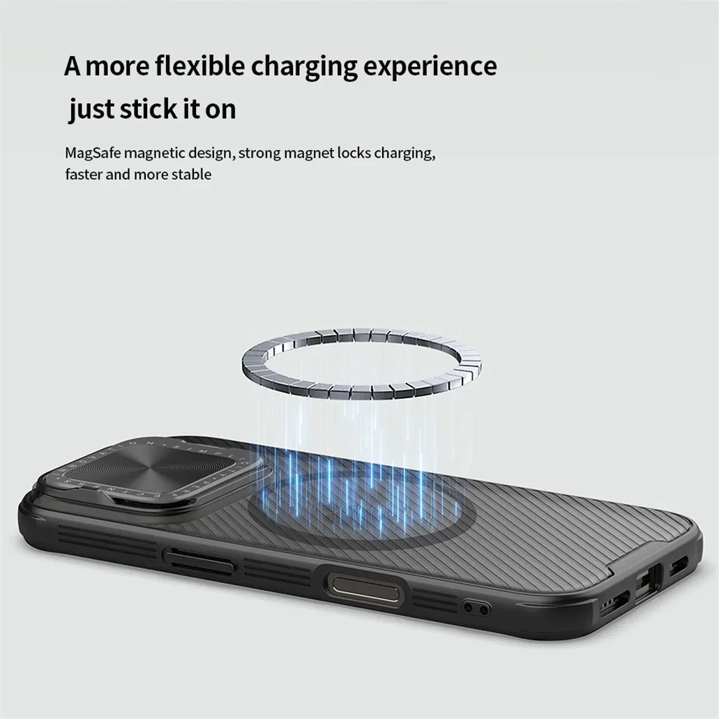 For iPhone 16 Pro Max MagSafe Case NILLKIN Transparent Case Magnetic Charging Phone Holder Hinged Camera Cover For iPhone16 Pro