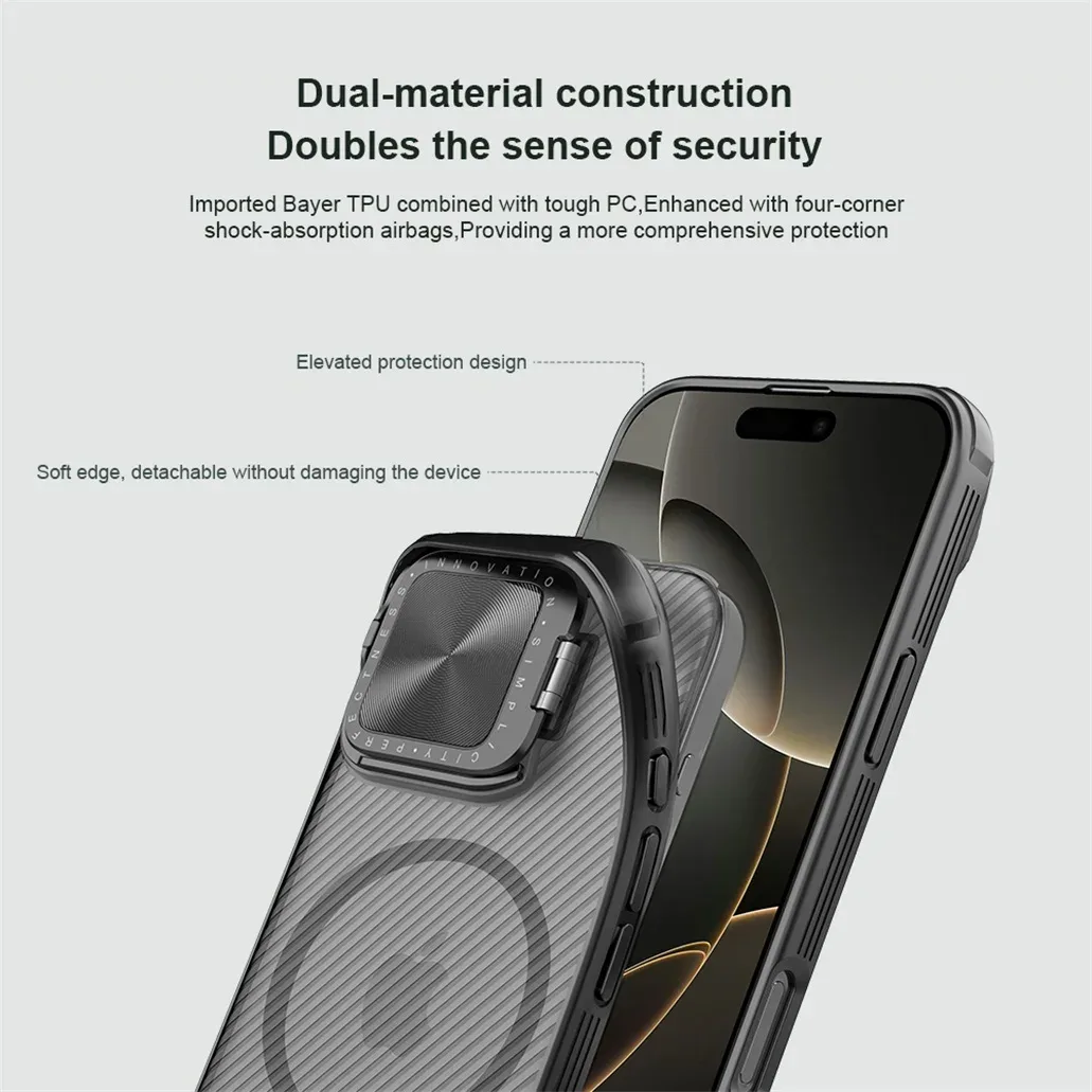 For iPhone 16 Pro Max MagSafe Case NILLKIN Transparent Case Magnetic Charging Phone Holder Hinged Camera Cover For iPhone16 Pro