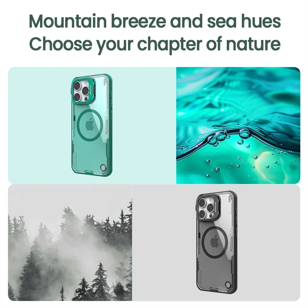 NILLKIN For iPhone 16 Pro /Pro Max Magsafe Case Camera Holder Transparent Magnetic Wireless Charging Cover For iPhone 16 / Plus