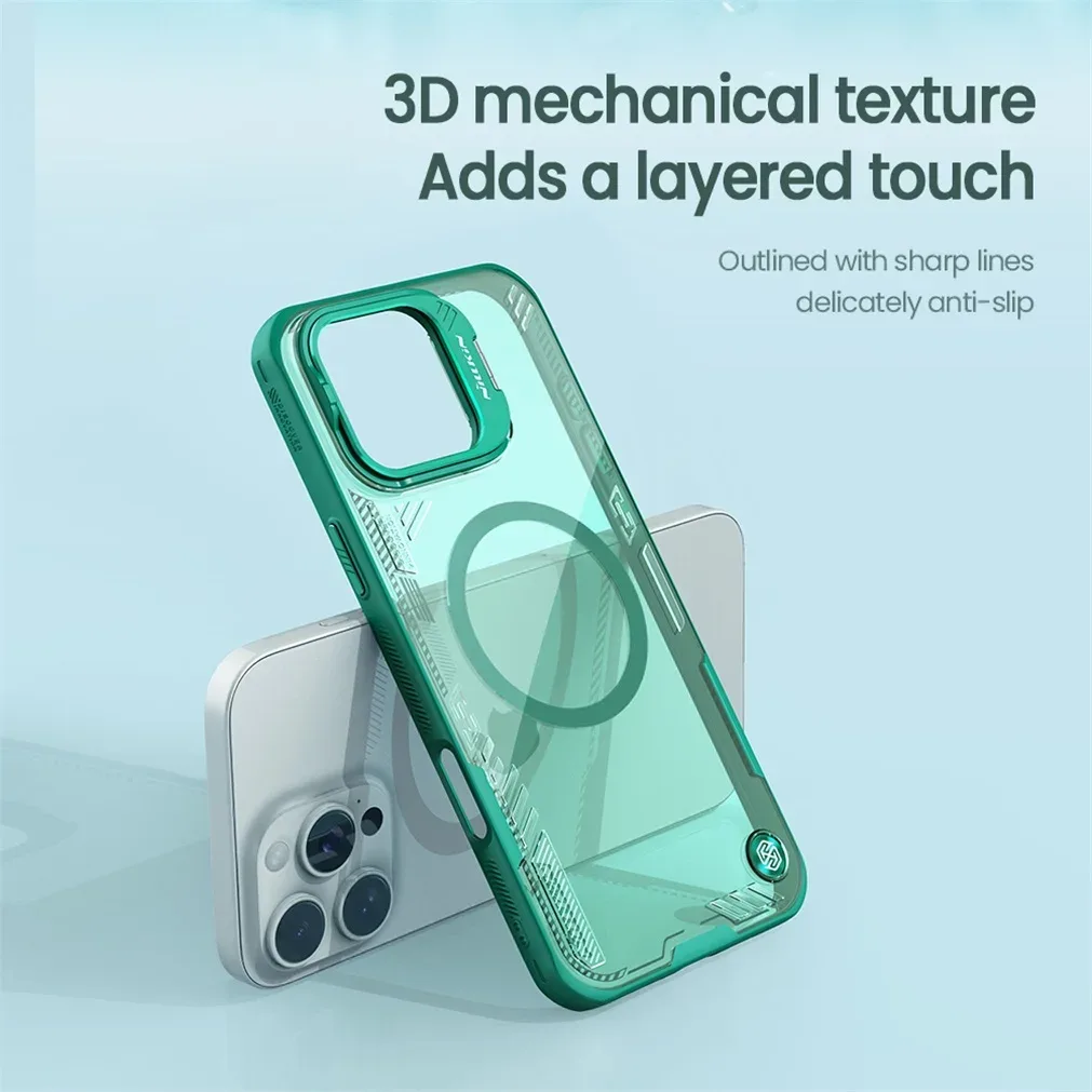 NILLKIN For iPhone 16 Pro /Pro Max Magsafe Case Camera Holder Transparent Magnetic Wireless Charging Cover For iPhone 16 / Plus