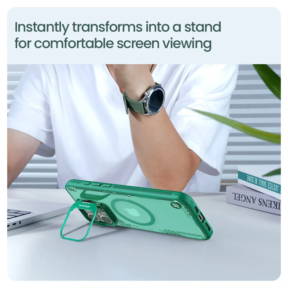 NILLKIN For iPhone 16 Pro /Pro Max Magsafe Case Camera Holder Transparent Magnetic Wireless Charging Cover For iPhone 16 / Plus