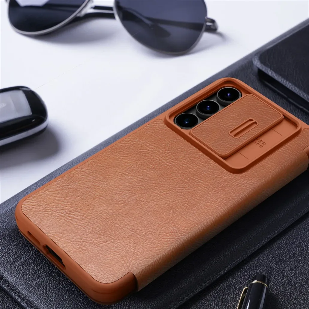 For Samsung Galaxy S24 FE Flip Case Nillkin QIN Pro Slide Camera Card Pocket Leather Book Cover For Samsung S24 FE Phone Bags