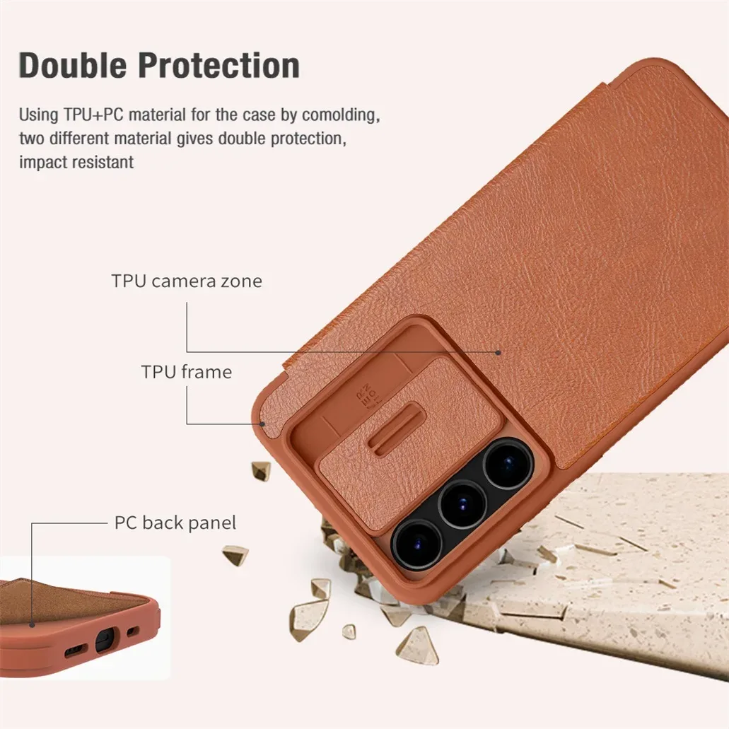 For Samsung Galaxy S24 FE Flip Case Nillkin QIN Pro Slide Camera Card Pocket Leather Book Cover For Samsung S24 FE Phone Bags