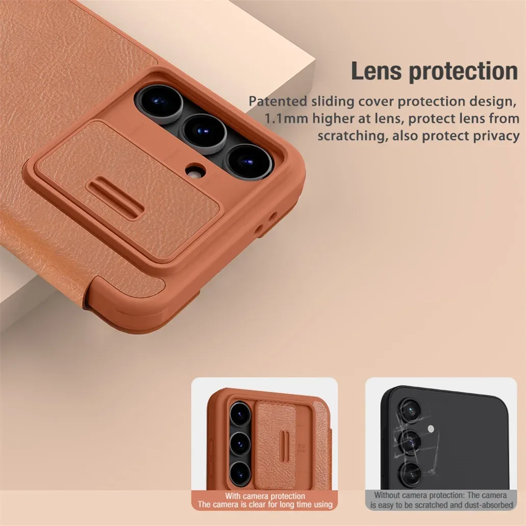 For Samsung Galaxy S24 FE Flip Case Nillkin QIN Pro Slide Camera Card Pocket Leather Book Cover For Samsung S24 FE Phone Bags