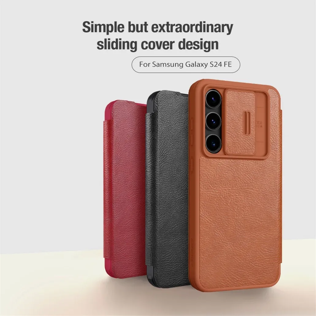 For Samsung Galaxy S24 FE Flip Case Nillkin QIN Pro Slide Camera Card Pocket Leather Book Cover For Samsung S24 FE Phone Bags