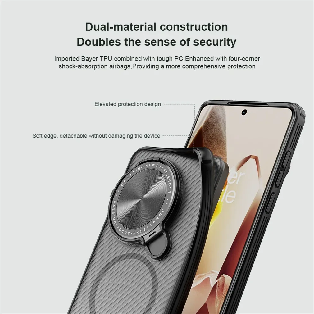 For OnePlus 13 MagSafe Case NILLKIN Transparent Case Magnetic Wireless Charging Phone Holder Hinged Camera Cover For One Plus 13