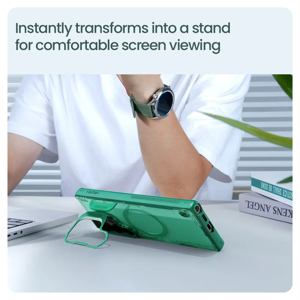 NILLKIN For Samsung Galaxy S25 Ultra Magsafe Case Transparent Phone Shell Magnetic Wireless Charging Cover With Camera Holder