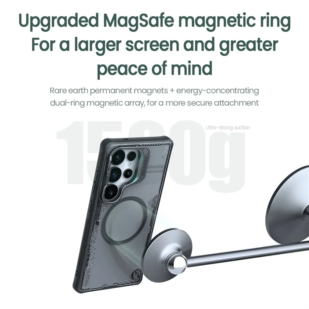 NILLKIN For Samsung Galaxy S25 Ultra Magsafe Case Transparent Phone Shell Magnetic Wireless Charging Cover With Camera Holder