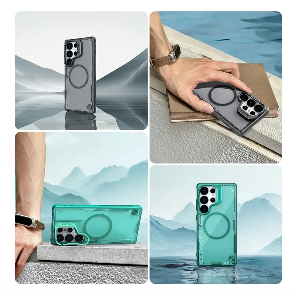 NILLKIN For Samsung Galaxy S25 Ultra Magsafe Case Transparent Phone Shell Magnetic Wireless Charging Cover With Camera Holder