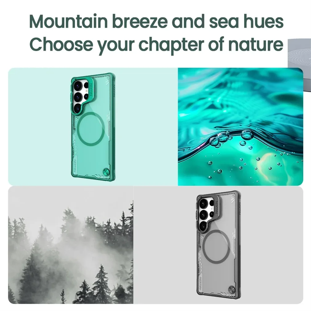 NILLKIN For Samsung Galaxy S25 Ultra Magsafe Case Transparent Phone Shell Magnetic Wireless Charging Cover With Camera Holder