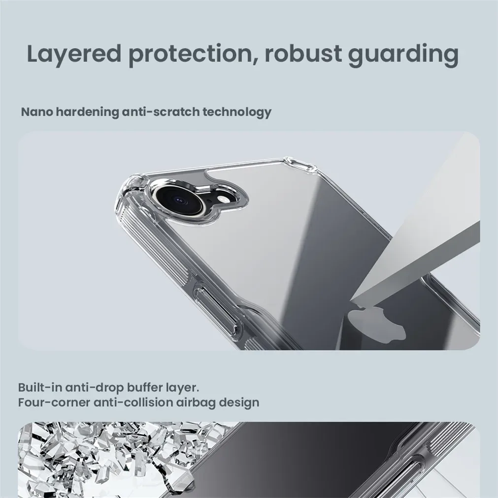 Nillkin For iPhone 16e Case Nature Pro Transparent Shockproof Soft TPU Frame Hard PC Shell Clear Back Cover For iPhone 16e