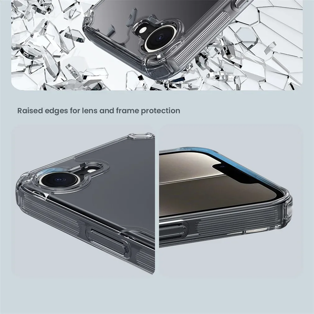 Nillkin For iPhone 16e Case Nature Pro Transparent Shockproof Soft TPU Frame Hard PC Shell Clear Back Cover For iPhone 16e