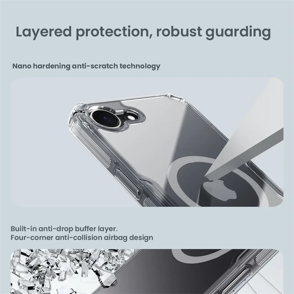 Nillkin For iPhone 16e MagSafe Case Nature Pro Transparent Magnetic Wireless Charging Case Shockproof Clear Cover For iPhone 16e