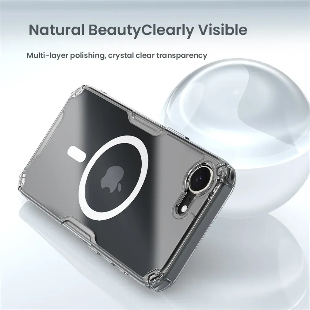 Nillkin For iPhone 16e MagSafe Case Nature Pro Transparent Magnetic Wireless Charging Case Shockproof Clear Cover For iPhone 16e