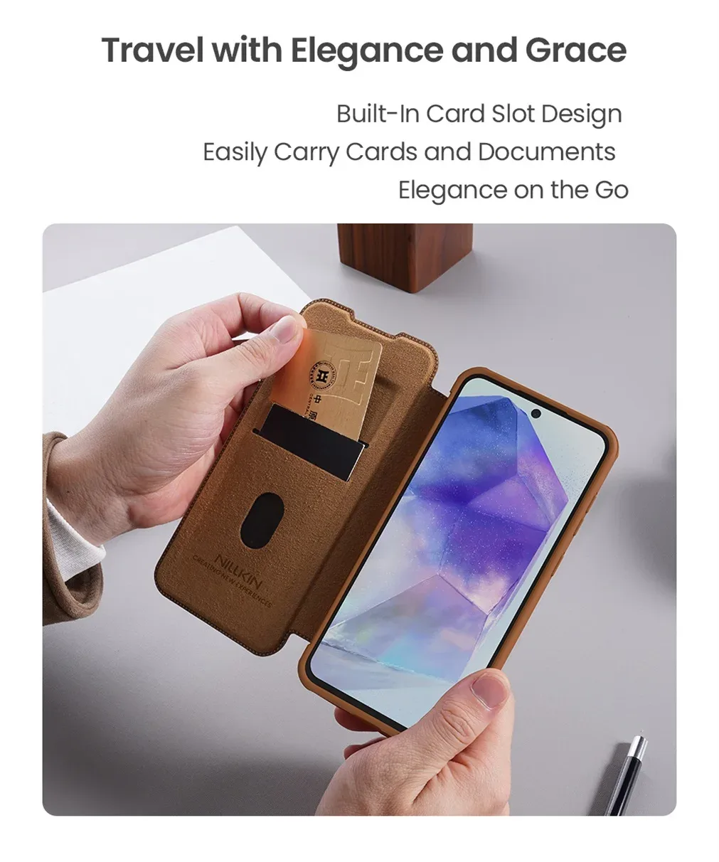 For Samsung Galaxy A56 5G Flip Case Nillkin QIN Pro Slide Camera Card Pocket Leather Book Cover For Samsung A56 5G Phone Bags