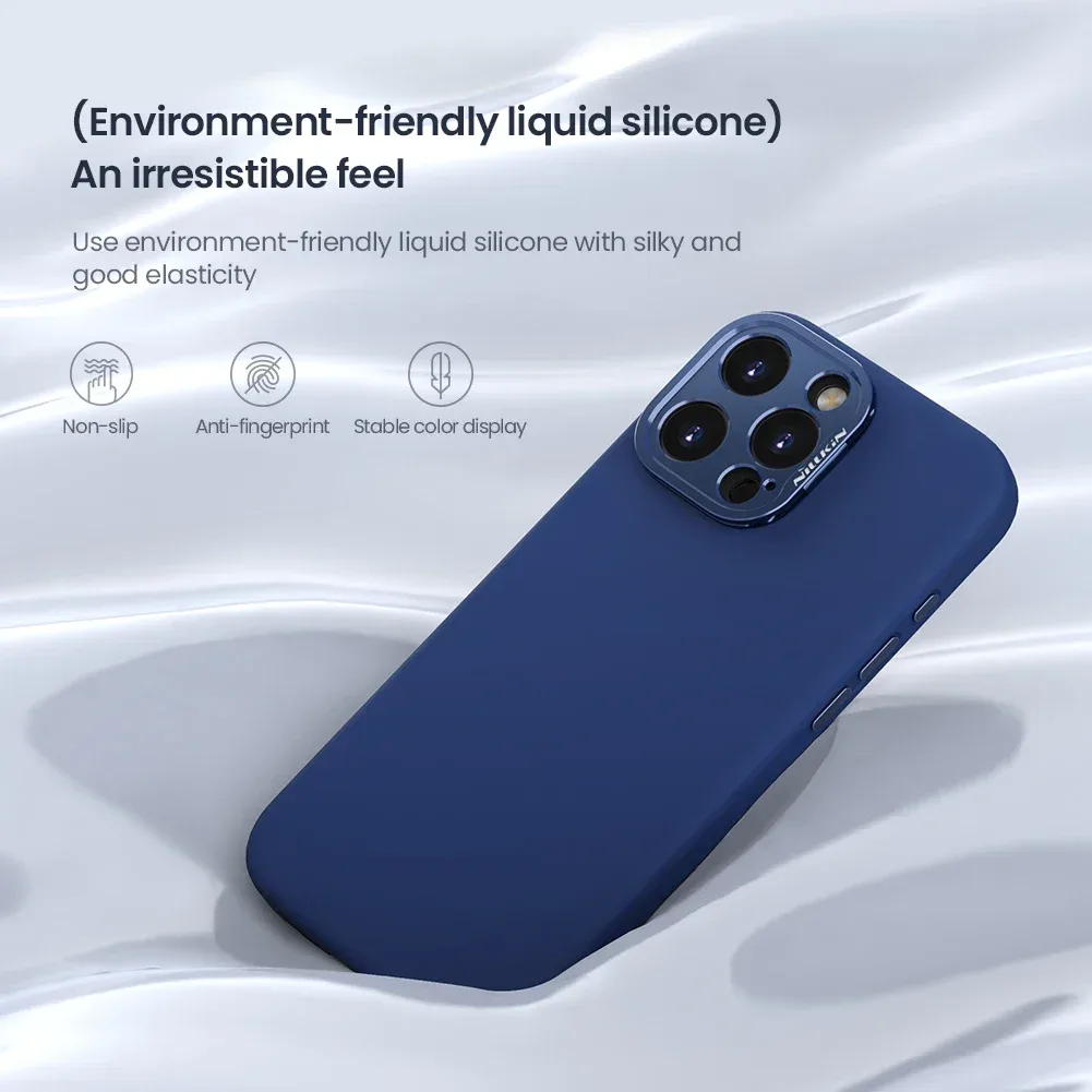 Nillkin For iPhone 16 Pro Max Magsafe Case Classic Liquid Silicone With Camera Protection Stand Magnetic Cover For iPhone 16 Pro