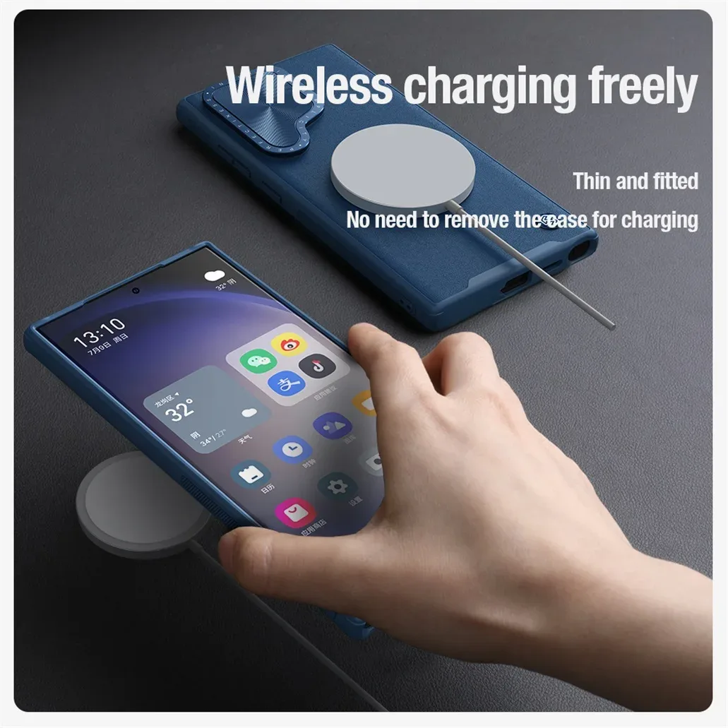 For Samsung Galaxy S24 Ultra MagSafe Case NILLKIN CamShield Prop Leather Magnetic Case Camera Stand Cover For Samsung S24Ultra