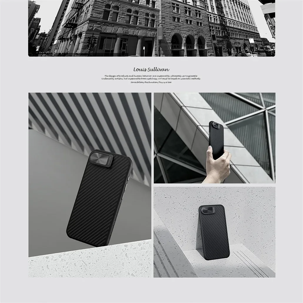 For iPhone 16e MagSafe Case NILLKIN CarboProp Aramid Fiber Shockproof Magnetic Case With Phone Holder Camera Cover For iPhone16e