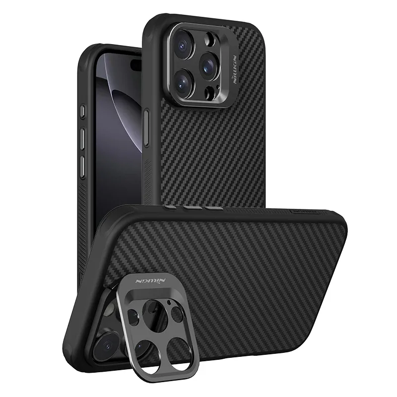 For iPhone 16 Pro Max MagSafe Case NILLKIN CarboProp Aramid Fiber Magnetic Case With Phone Holder Camera Cover For iPhone 16 Pro