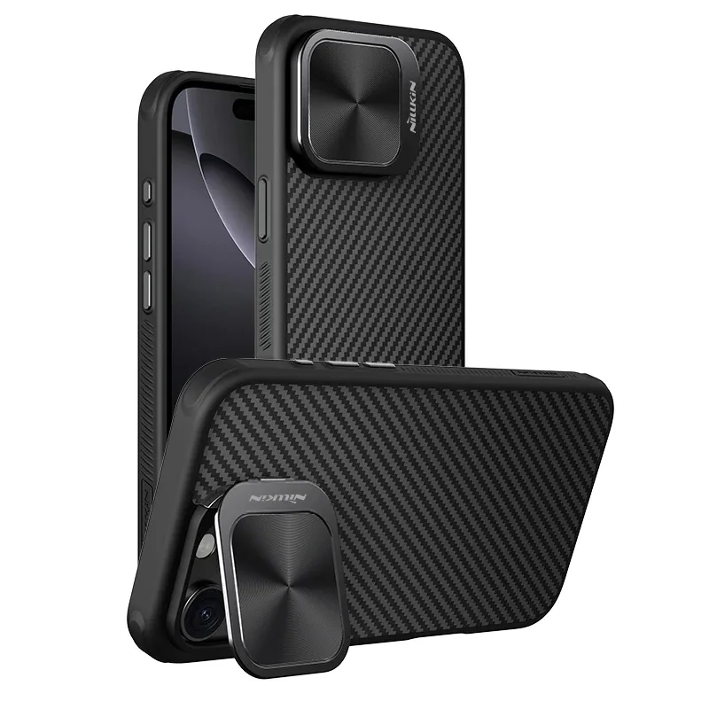 For iPhone 16 Pro Max MagSafe Case NILLKIN CarboProp Aramid Fiber Magnetic Case With Phone Holder Camera Cover For iPhone 16 Pro